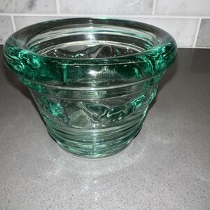 Vintage Emerald Green Flash Painted Spanish Glass Candle Holder 3.5" x 4"